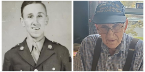 WWII veteran Harold Williams in the 1940's and present-day